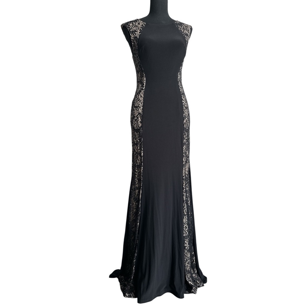 Black Lace & Sequin Mermaid Gown Prom Formal Evening Dress Size 2 - Picture 3 of 14